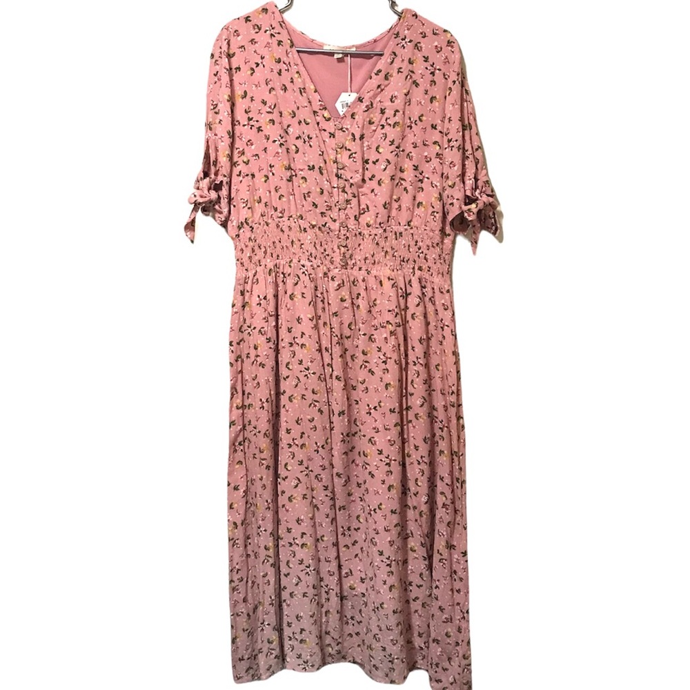 NWT Pinkblush Pink Floral Tie Sleeve Materntiy Plus Midi Dress - Picture 8 of 8